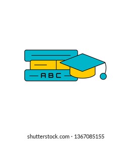 Education icon- education cap with the book. Flat style vector illustration.
