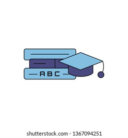 Education icon- education cap with the book. Flat style vector illustration.