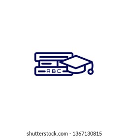 Education icon- education cap with the book. Flat style vector illustration.