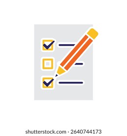 education icon. check mark. book or paper with pencil is checking. smart, learning, clever. Flat design style