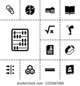 Education icon. collection of 13 education filled icons such as book, school, square root, magnet, resume, atom move, brain. editable education icons for web and mobile.