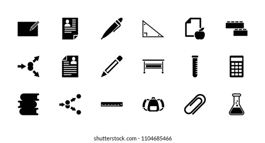 Education icon. collection of 18 education filled icons such as book, paper and apple, test tube, clip, calculator, pen. editable education icons for web and mobile.