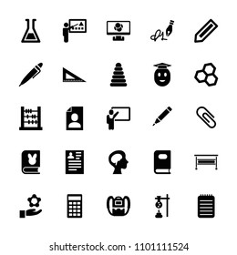 Education icon. collection of 25 education filled icons such as pencil, pyramid, backpack, book, resume, abacus, test tube. editable education icons for web and mobile.