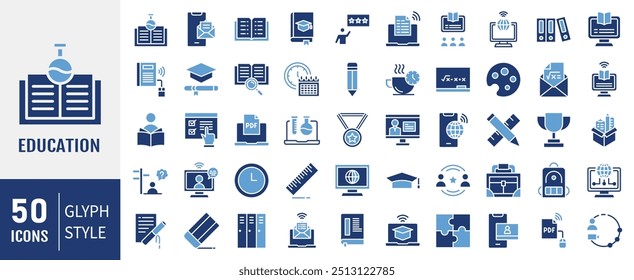 Education icon collection. Containing distance learning, virtual classroom, online course, e-learning icon. Simple flat vector illustration.