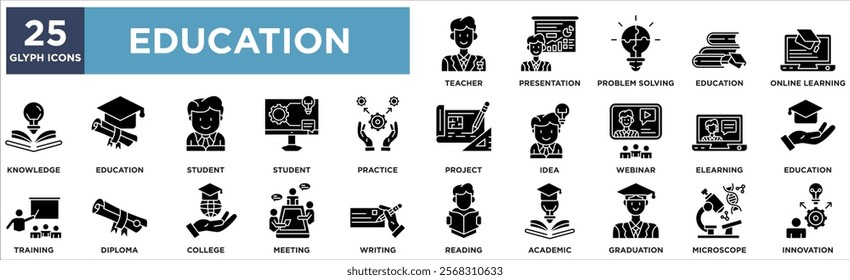 Education Icon Collection Set. Containing Design teacher,presentation,problem solving,education,online learning	