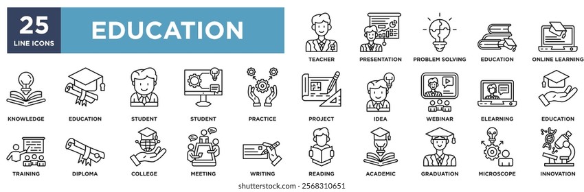 Education Icon Collection Set. Containing Design teacher,presentation,problem solving,education,online learning	
