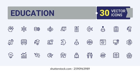 Education icon. Contains such icons as internet, cap, solid, computer, phone, library, learning, test and more. Expanded stroke. 