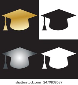 Education icon, golden, silver, white, and black graduation cap icon. EPS 10