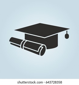 Education icon. Graduation cap and diploma symbol. Vector illustration.