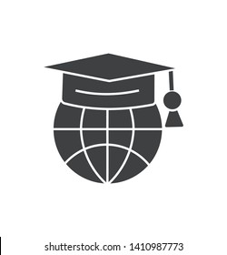 Education icon with graduation cap- vector sign and symbol icon.