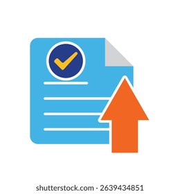 education icon. Homework Submission. paper with check mark and upload icon. smart, learn, clever. Flat design style