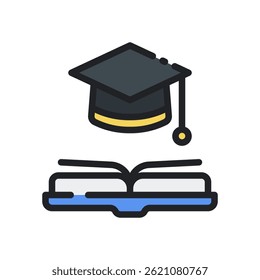 Education Icon for Learning and Academic Themes – Graduation vector, knowledge symbol, student school concept. Filled Line Icon