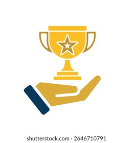 education icon. learning result or trophy in hand. gold trophy with star in the middle. smart. Flat design style