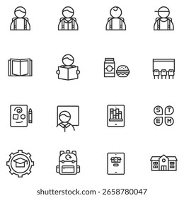 Ilustração vetorial do logotipo da linha do ícone da educação, crianças da escola, educação on-line, de volta à escola, CTEM