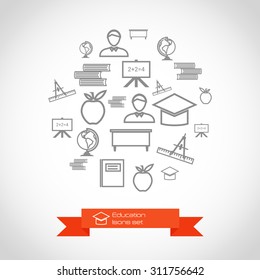 Education icon line set in circle
