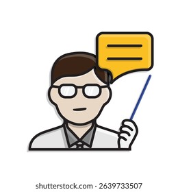 education icon. Live Chat with Tutors. Dialogue bubble with teacher avatar. smart, learning, clever. isometric design style