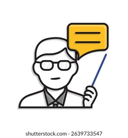 education icon. Live Chat with Tutors. Dialogue bubble with teacher avatar. smart, learning, clever. Mixed design style