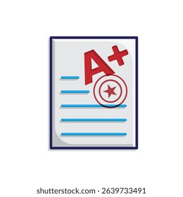 education icon. Live Grade and Report Card. A plus grade sheet with a stamp icon. smart, learning, clever. isometric design style