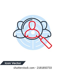 education icon logo vector illustration. Magnifier with human symbol template for graphic and web design collection