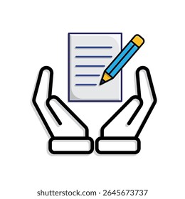 education icon. Notes and Highlighting Tools in hand. notes with pencil. smart, learning, clever. Mixed design style