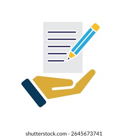 education icon. Notes and Highlighting Tools in hand. notes with pencil. smart, learning, clever. Flat design style