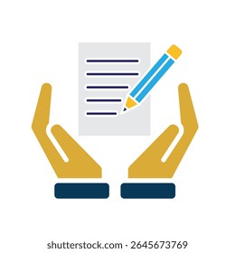 icono de la educación. Notas y herramientas de resaltado en la mano. notas con lápiz. inteligente, aprendizaje, inteligente. Estilo de diseño plano