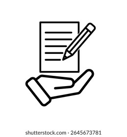 education icon. Notes and Highlighting Tools in hand. notes with pencil. smart, learning, clever. Outline design style