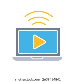 education icon. Online Learning or E-Learning. Open laptop with play symbol on screen and signal. smart, learning, clever. Flat design style