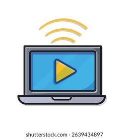 education icon. Online Learning or E-Learning. Open laptop with play symbol on screen and signal. smart, learning, clever. isometric design style