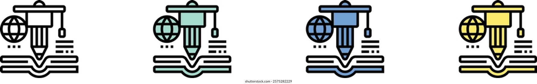 education icon. Outline, Green, Blue and Yellow Style Design Isolated On White Background