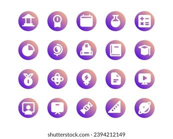 Education Icon Pack Gradient Circular Filled Style. School Equipment, Knowledge Icons Collection, Perfect for Websites, Landing Pages, Mobile Apps, and Presentations. Suitable for UI UX.