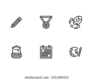 Education Icon with Pencil, Medal, Rocket, School Bag, Calendar and Paint Brush Icon