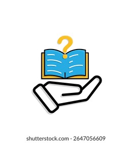 education icon. question or issue in hand. book or paper question mark. smart, learn, clever. Mixed design style
