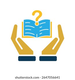 education icon. question or issue in two hand. book or paper question mark. smart, learn, clever. Flat design style