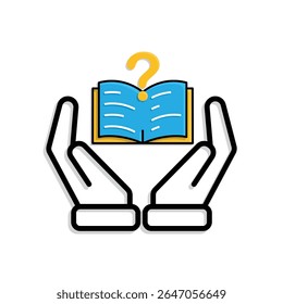 education icon. question or issue in two hand. book or paper question mark. smart. Flat design style