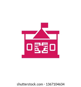 Education icon- school with the flag, education cap with the book vector symbol icon