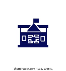 Education icon- school with the flag, education cap with the book vector symbol icon