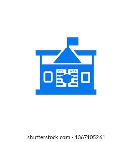 Education icon- school with the flag, education cap with the book vector symbol icon