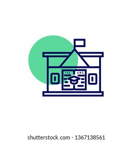 Education icon- school with the flag, education cap with the book vector symbol icon