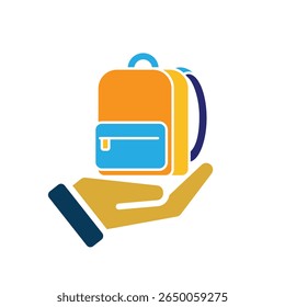 education icon. school in hand. school bag or backpack with white background. smart, study, clever. flat design style