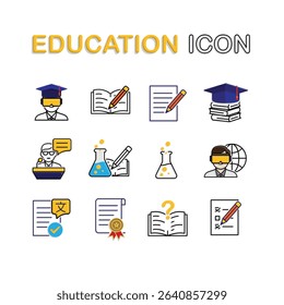 education icon set. AI Tutor, STEAM Education, writing, etc. education symbol on white background. smart, learning, clever. mixed design style