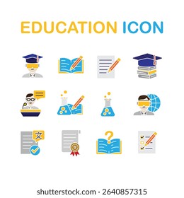 education icon set. AI Tutor, STEAM Education, writing, etc. education symbol on white background. smart, learning, clever. flat design style