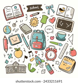 Education icon set. back to school element. Doodle vector illustration