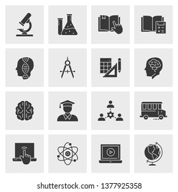 Education icon set. Black vector illustrations for graphic and web design.