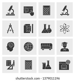 Education icon set. Black vector illustrations for graphic and web design.