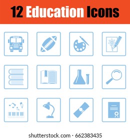 Education icon set. Blue frame design. Vector illustration.
