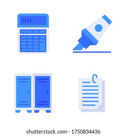 Education icon set = calculator, highlighter, locker room, attach file