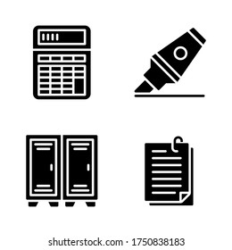 Education icon set = calculator, highlighter, locker room, attach file