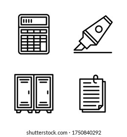 Education icon set = calculator, highlighter, locker room, attach file