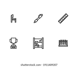Education Icon Set with Chair, Pen, Ruler, Trophy and Bookshelf Icon